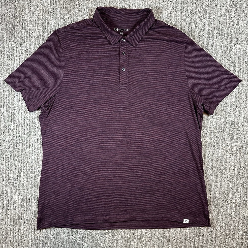 7 Diamonds Polo Shirt Mens XXL Core Golf Striped Maroon Perfomormance Preppy